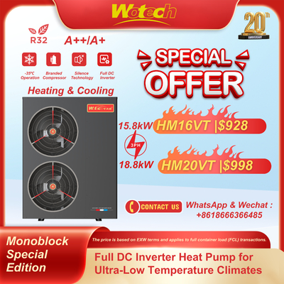 Máy bơm nhiệt 380V Inverter R32 Monoblock Special Edition để làm nóng và làm mát hoạt động ở nhiệt độ -35 °C