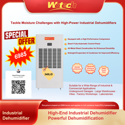 Ưu đãi đặc biệt giới hạn cho 240L / ngày Máy khử ẩm công nghiệp cho không gian lớn Tiếng ồn thấp Dòng chảy liên tục cho nhà máy / phòng thí nghiệm