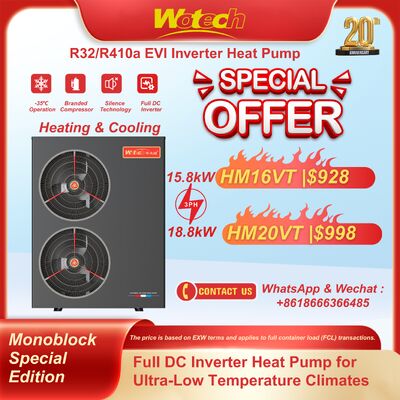 Máy bơm nhiệt 380V Inverter R32 Monoblock Special Edition để làm nóng và làm mát hoạt động ở nhiệt độ -35 °C